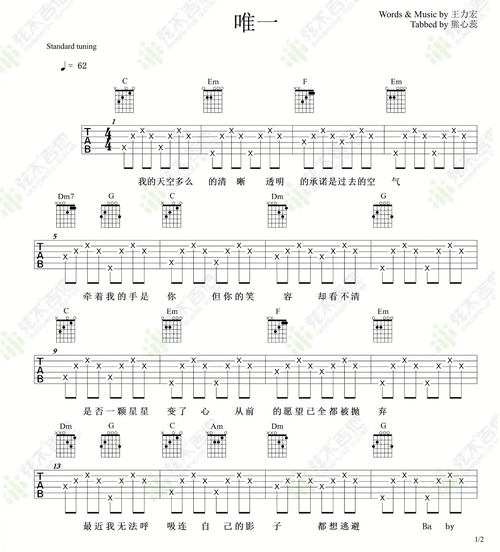 唯一吉他谱 王力宏 c调简单版 弹唱谱_吉他谱大全